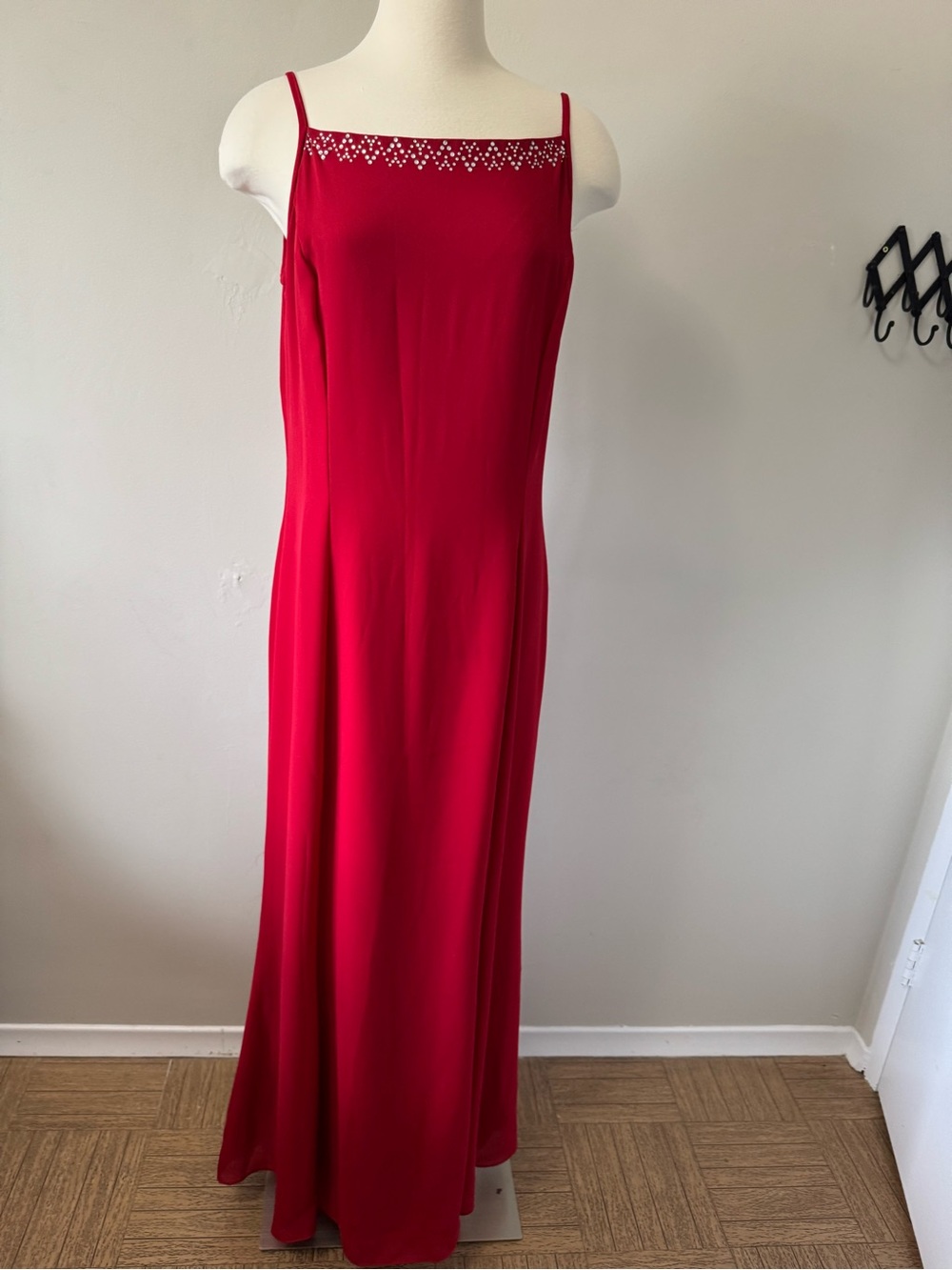 Jessica McClintock Gunne Sax Red Beaded Square-Neck Maxi Dress size 15/16